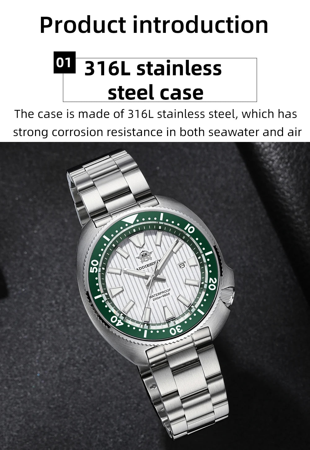 ADDIESDIVE Luxury Men's Watches Stainless Steel Sapphire Crystal Quartz Watch for Men Luminous 20Bar Waterproof NEW Wristwatches