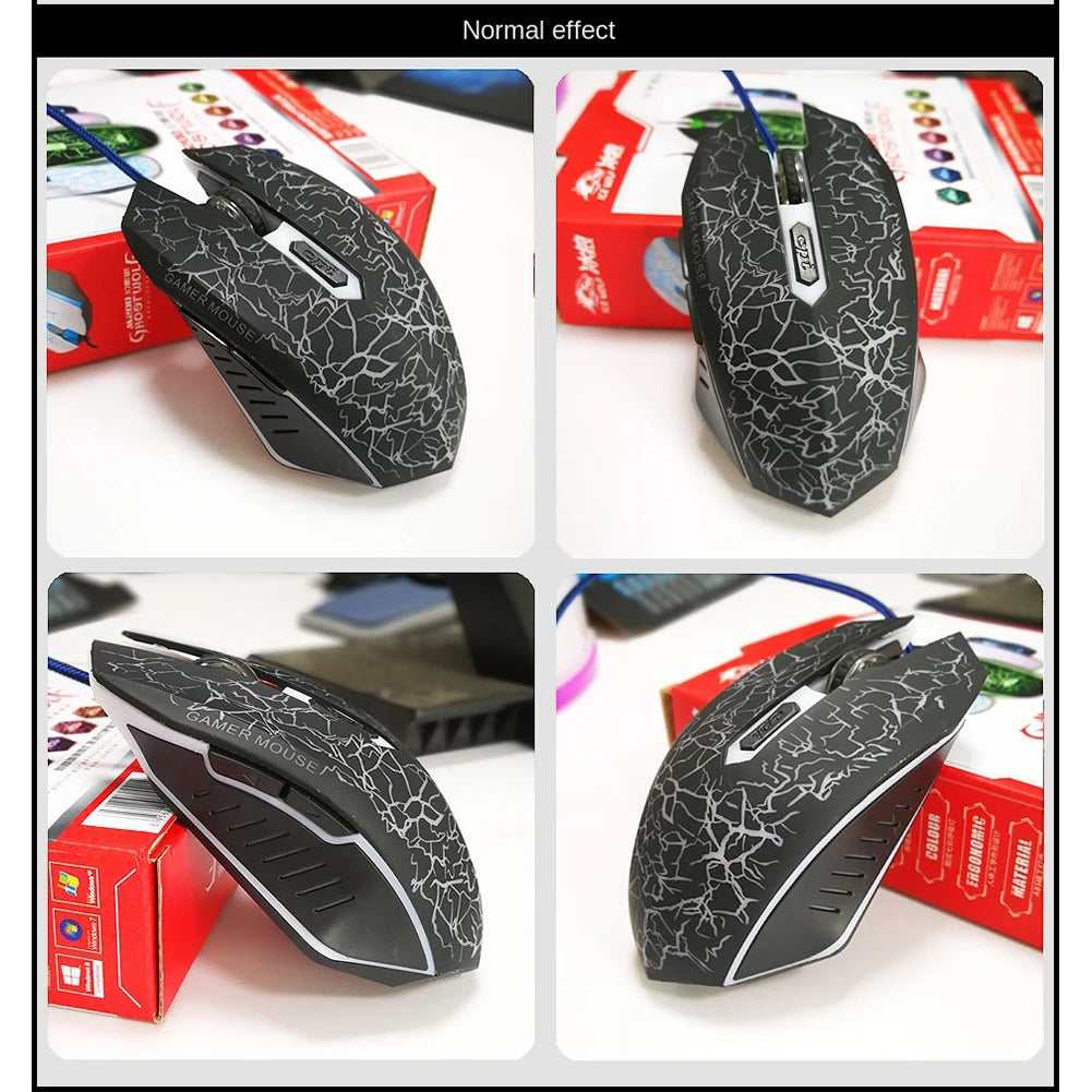 Ratón gaming con cable USB de 2400 DPI, ratón gaming profesional con retroiluminación LED, ratón ergonómico para PC, portátil y MacBook