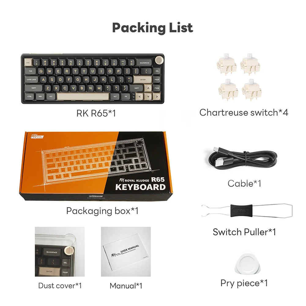 Royal Kludge RK R65 Brazilian Portuguese Mechanical Keyboard Gasket Wired Hot-swappable 66 Key 65% RGB Backlit Gamer Keyboard