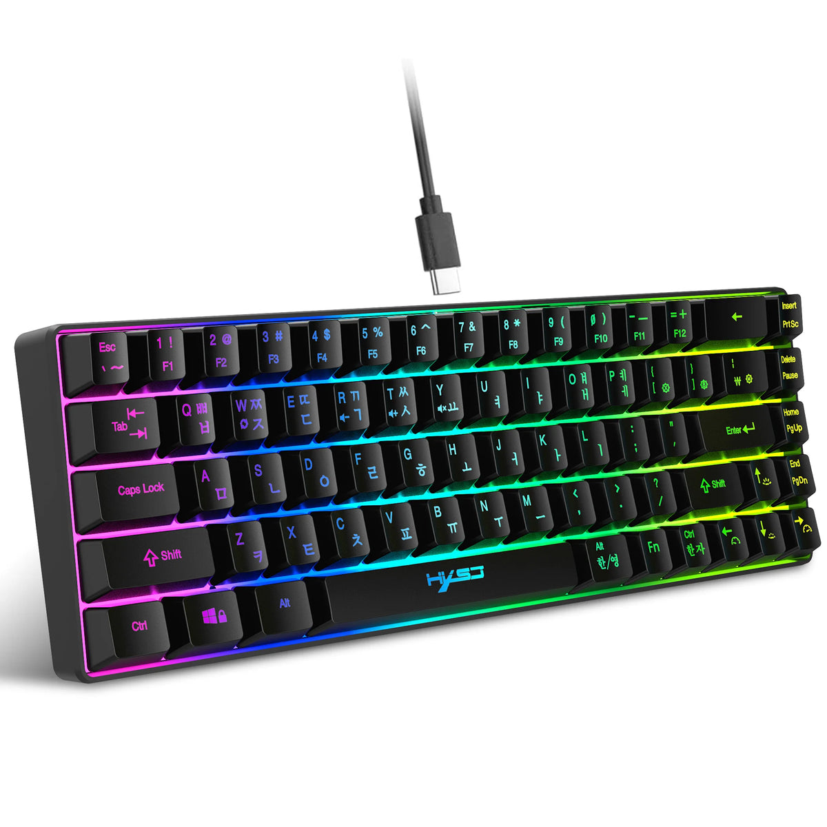 Tastiera gaming 68 tasti USB cablata portatile con retroilluminazione RGB 20, layout coreano, per laptop e computer Windows
