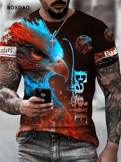 Pánské tričko Fashion Eagle, volný střih, kulatý výstřih, ležérní top s krátkým rukávem, 3D zvířecí potisk, street tričko, velká velikost 6XL, prodyšné tričko
