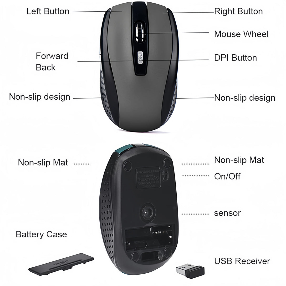 Wireless Mouse 2.4G Silent Optical Mouse with Adjustable 1600 DPI, Portable Wireless Mouse for Laptop, Notebook, PC & MacBook