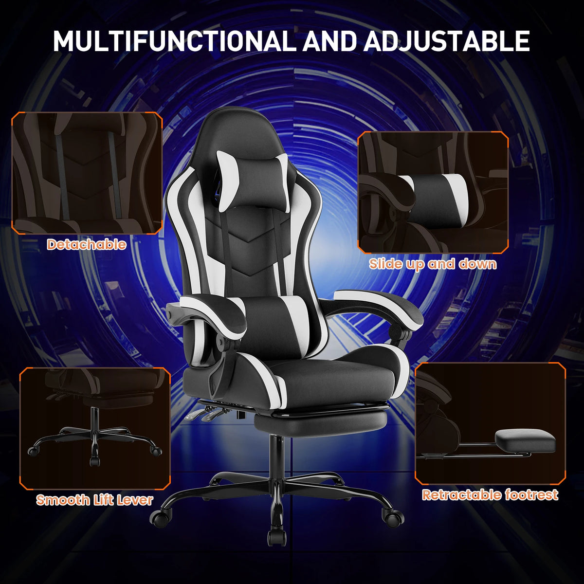 WOTSTA Ergonomic Racing Gaming Chair with Lumbar Support, Adjustable Headrest, Swivel Computer Office Chair for Home & Work