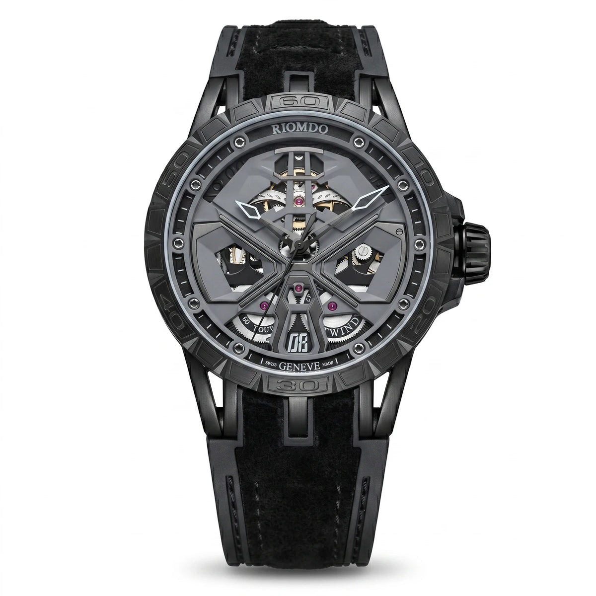 OBLVLO Mens Luxury Machinery Skeleton Mechanical Automatic Watches Analog Big Dial Blue Rubber Band Military Watch RD-909