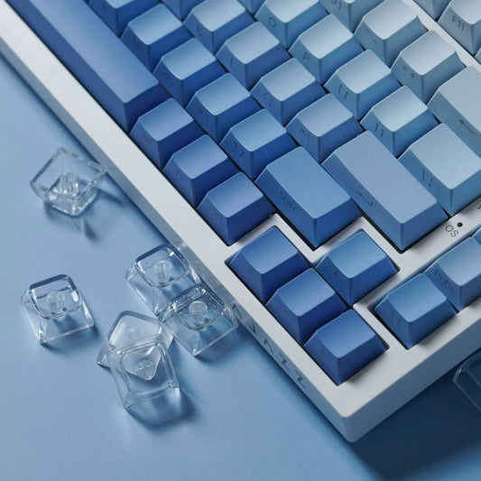 Keycaps com impressão lateral, 134 teclas, perfil Cherry, gradiente branco e azul, PBT, teclas para teclado mecânico gamer AULA f75 Wooting