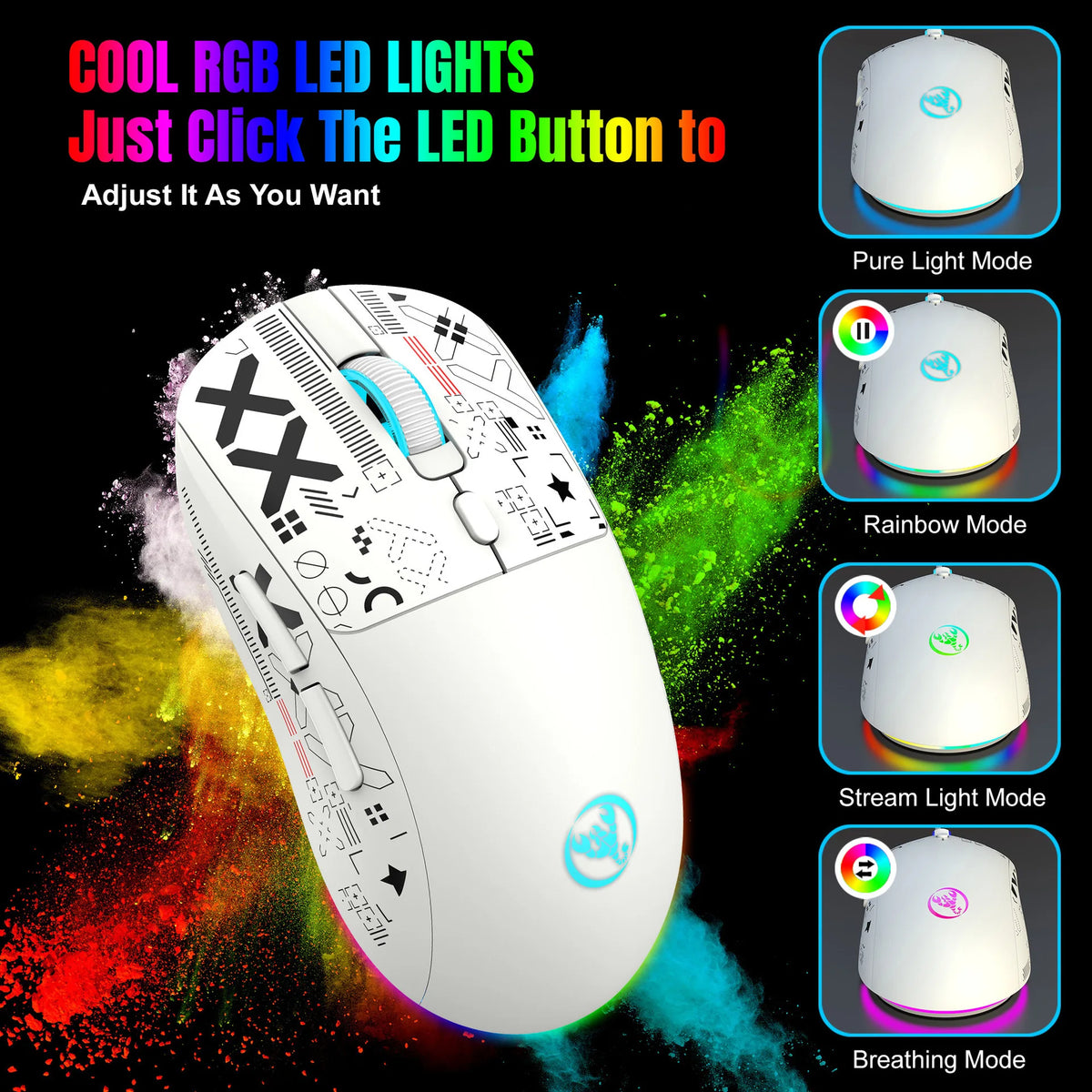 Mouse gaming Bluetooth a 3 modalità, ricaricabile, 2.4G USB wireless, con retroilluminazione RGB, per iPad, tablet, laptop e computer