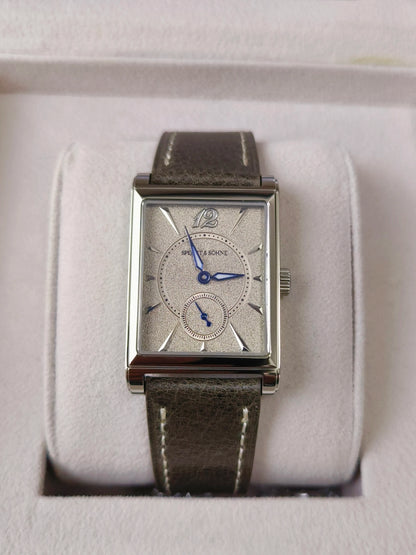 2026 Specht&Söhne Ultra Thin 7.5mm Rectangular Watch Japan Quartz Movt Small Seconds Sandblasted Dial Grey Leather Strap Watch