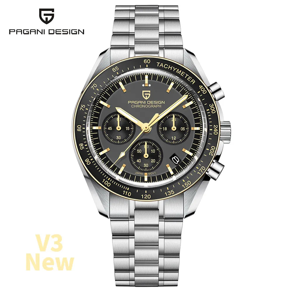 PAGANI DESIGN 2026 New V6 Moon Watches Men Luxury Quartz Watch For Men Speed Sport Chronograph AR Sapphire crystal Wristwatch