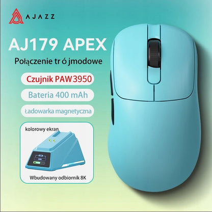 Mouse da gaming AJAZZ AJ179 APEX con dock con schermo a colori, ricarica magnetica, alta frequenza 8000Hz /, tri-mode (PAW3950) per destrimani