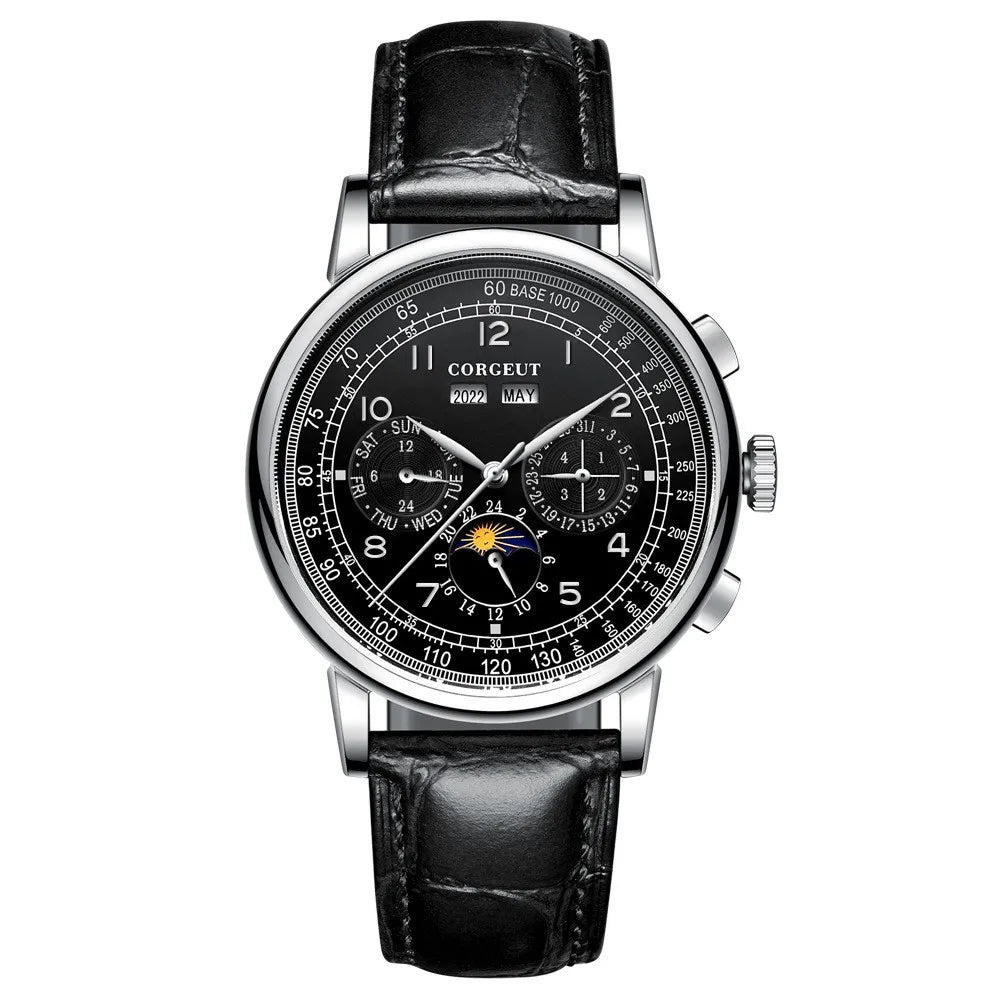 CORGEUT Automatic Mechanical Luxury Watches For Man Business Multification Date Day Month Year 316L Mechanical Men's Watches