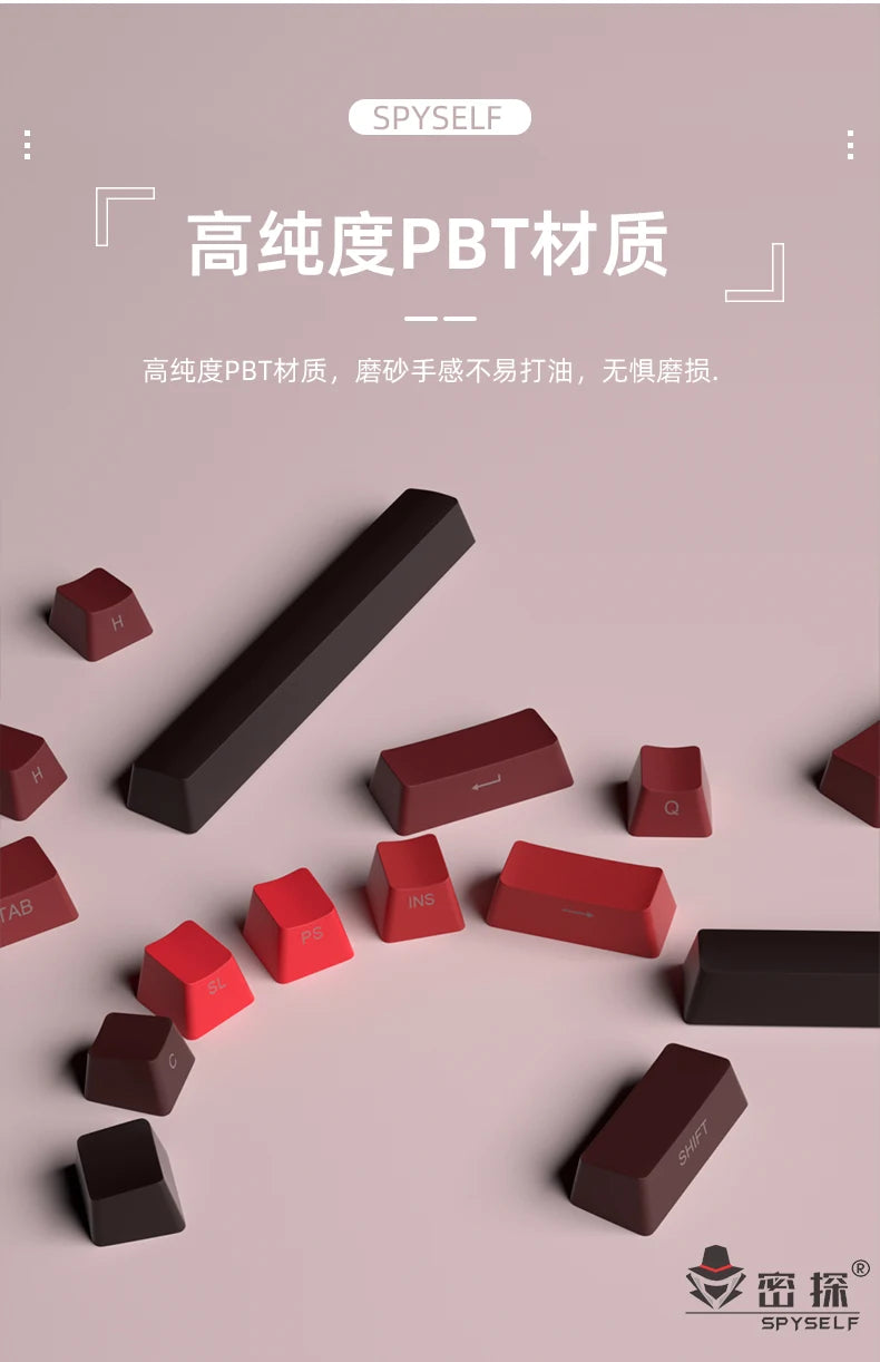 OEM PBT Side Engraved Keycaps for Mechanical Keyboard, 136-Key Red & Black Gradient Keycaps for MX Switch 60/64/84/98/108 Gaming Mechanical Keyboard