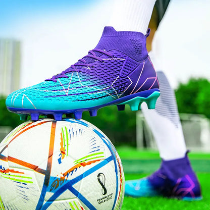 New Professional High Top Football Shoes Artificial Grass Leather Youth Students Training Soccer Shoes for Men And Women Sports