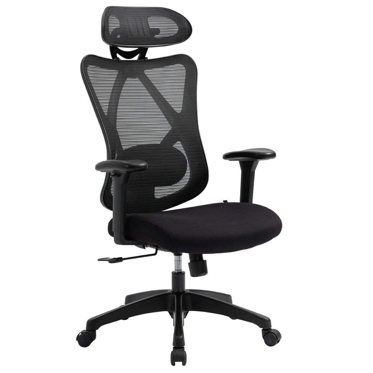 Vinsetto Ergonomic Swivel Office Chair with Adjustable Headrest, 2D Armrests, Lumbar Support, Height Adjustable Mesh Office Chair, Black