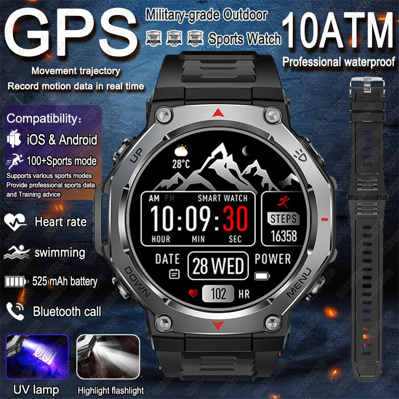 T-Rex 3 Military Smartwatch for Men  GPS Sports Tracker, 5ATM Waterproof, Heart Rate Monitor & Bluetooth Calling