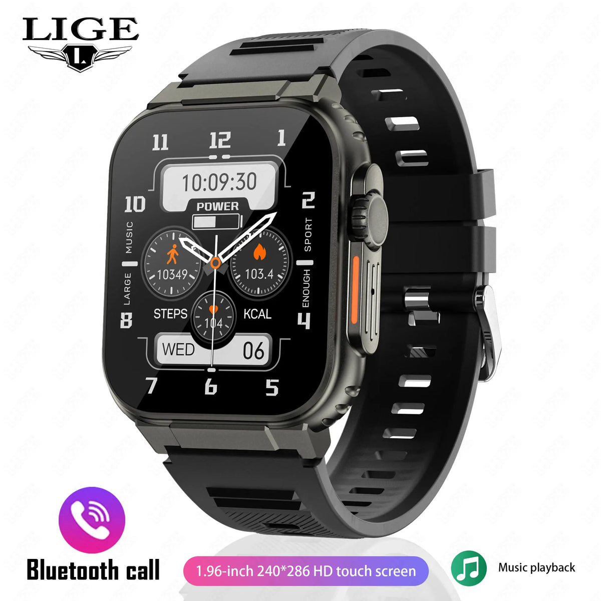 LIGE 600mAh New Ultra Smart Watch Men Bluetooth Call TWS Local Music Sport Clock 1.96'' IP68 Waterproof Relógio Smartwatch Women