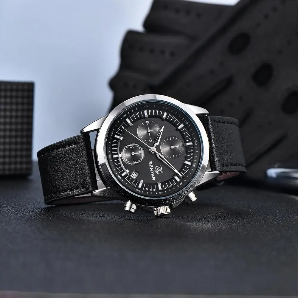 BENYAR 40mm Men’s Luxury Quartz Watch Stainless Steel, 50M Water Resistant & Sport Diving Design