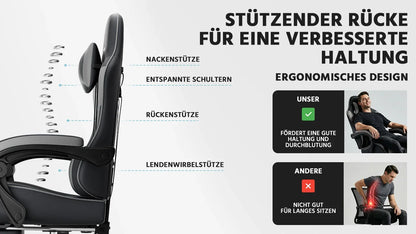 Comanlai Gaming Chair with Footrest Ergonomic High Back Gaming Chair, Adjustable Headrest & Lumbar Support, PU Leather Swivel Computer Gaming Chair for Office & Home