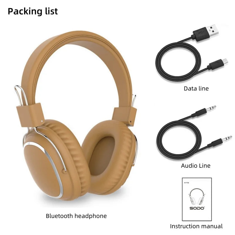 SODO SD-1004 Wireless Bluetooth 5.3 Headphones, Foldable HiFi Stereo Over-Ear Headphones with Mic, 40mm Driver, TF Card & FM Radio