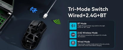 Mouse ATTACK SHARK R3 8KHz in lega di magnesio, sensore PixArt PAW3395, fino a 26000 DPI, 2.4G/BT/cablato, ultraleggero da 46g, per PC/Mac