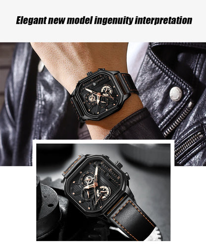 CRRJU Fashion Square Dial Leather Mens Watches Luxury Sport Waterproof Watch Man Chronograph Quartz WristWatches Homme+Box