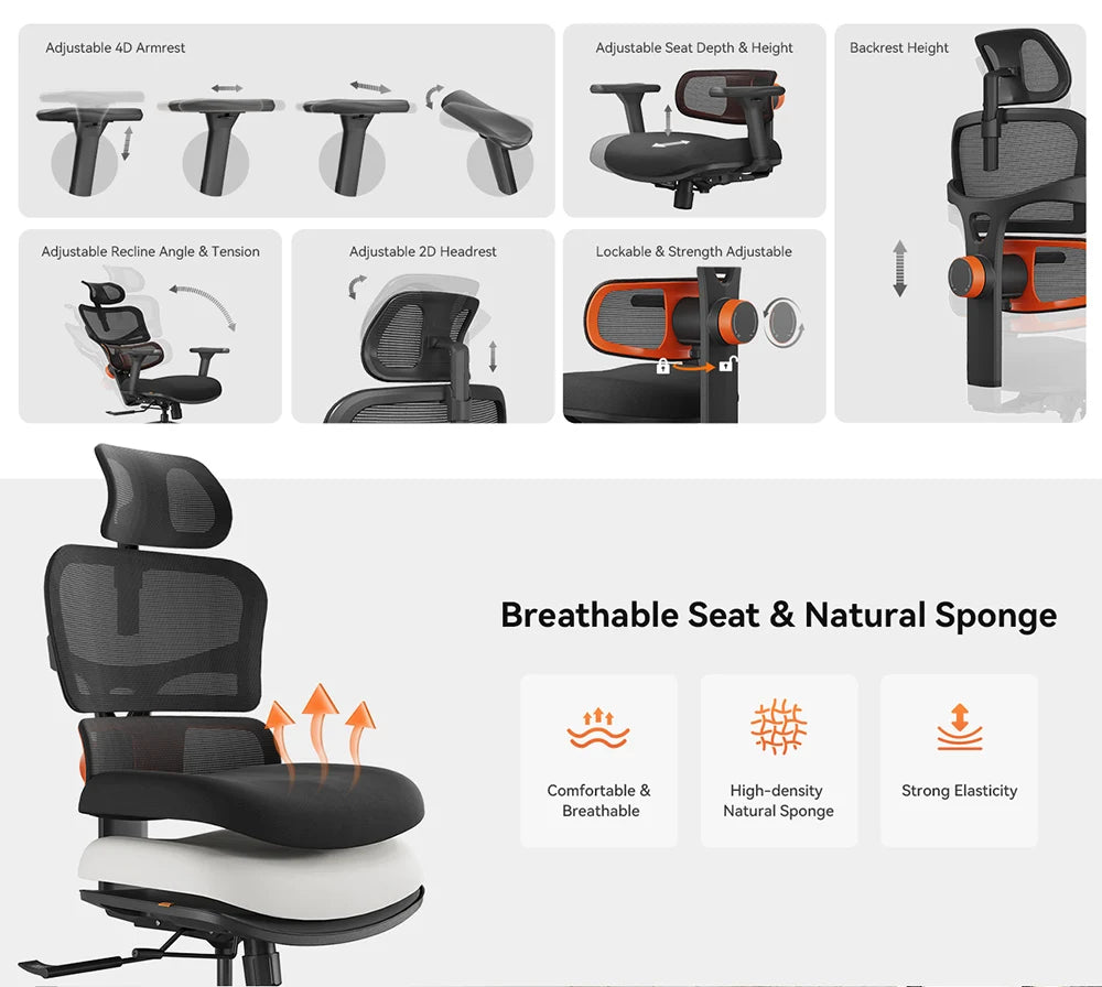 NEWTRAL NT001 Ergonomic Office Chair with Adaptive Lumbar Support, Adjustable Backrest, 3D Armrests, Headrest & Reclining Design