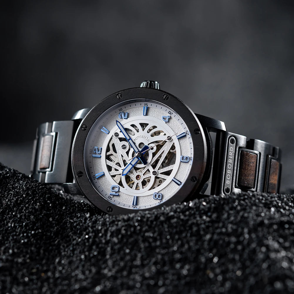 Automatic Mechanical Watch BOBO BIRD New Top Business Men Wooden Wristwatch Unique Custom Engraved Watches Christmas Gift Box