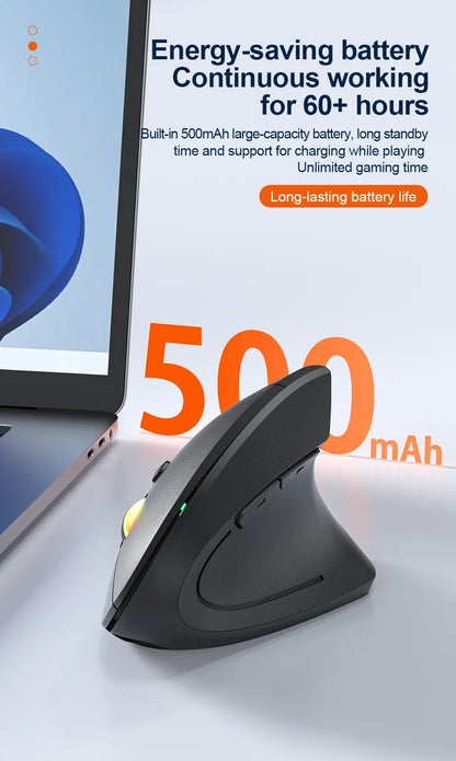 Mouse verticale wireless Bluetooth 2.4G ricaricabile ergonomico 1600DPI regolabile da gaming 6 pulsanti per laptop PC computer