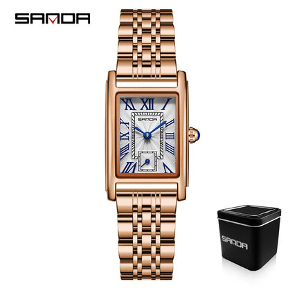 SANDA 1116 Women’s Elegant Quartz Watch  Rectangle Dial, Water Resistant & Business Design