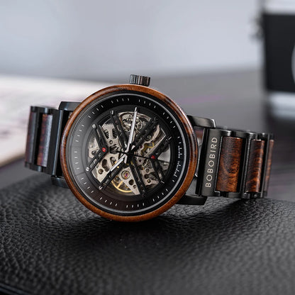 Automatic Mechanical Watch BOBO BIRD New Top Business Men Wooden Wristwatch Unique Custom Engraved Watches Christmas Gift Box