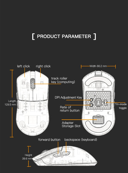 Ratón gaming Darmoshark M3Pro 2.4G BT inalámbrico trimodo con sensor PAW3395 N52840, 26000DPI, para manos grandes, controlador macro para gaming