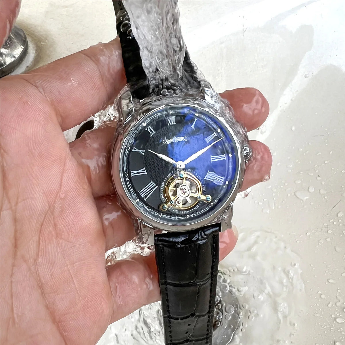 AOKULASIC Brand Men Mechanical Watch Fashion Luxury Business Tourbillion Wristwatch Male Waterproof Sport Automatic Casual Clock