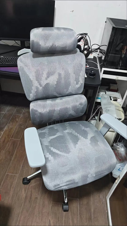Nastavitelná ergonomická kancelářská židle ze síťoviny, prodyšná počítačová židle s vysokým opěradlem, 6D bederní opěrkou a výsuvnou podnožkou