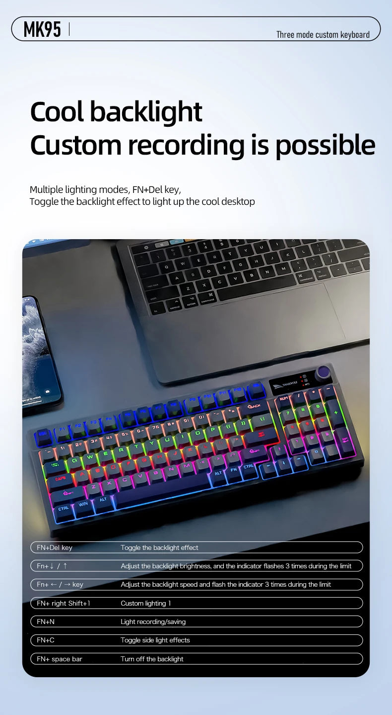 SMAILWOLF MK95 Bluetooth Wireless Three-Mode Mechanical Keyboard Korean Customized Office Gaming Laptop with RGB Lighting Effect