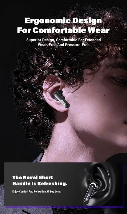 HTC NE70 Bluetooth 5.3 TWS Earbuds Touch Screen AI Translator Gaming Earphones with Noise Reduction, Deep Bass Wireless In-Ear Headphones