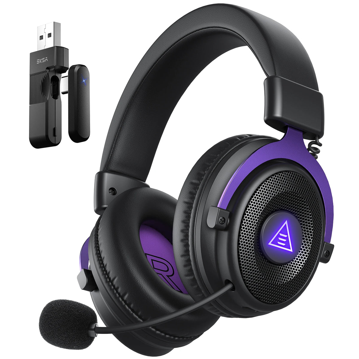 OneOdio EKSA E900 WT Wireless Gaming Headset Tri-Mode Bluetooth 5.3, 2.4GHz RGB Gaming Headset with Noise Cancelling Mic, 80H Battery for PC, PS5, PS4