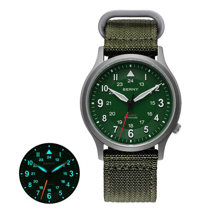 BERNY Titanium Watches for Men Classic Mens Field Watch Easy Read Outdoor Quartz Wristwatch Super Luminous Sapphire 5ATM