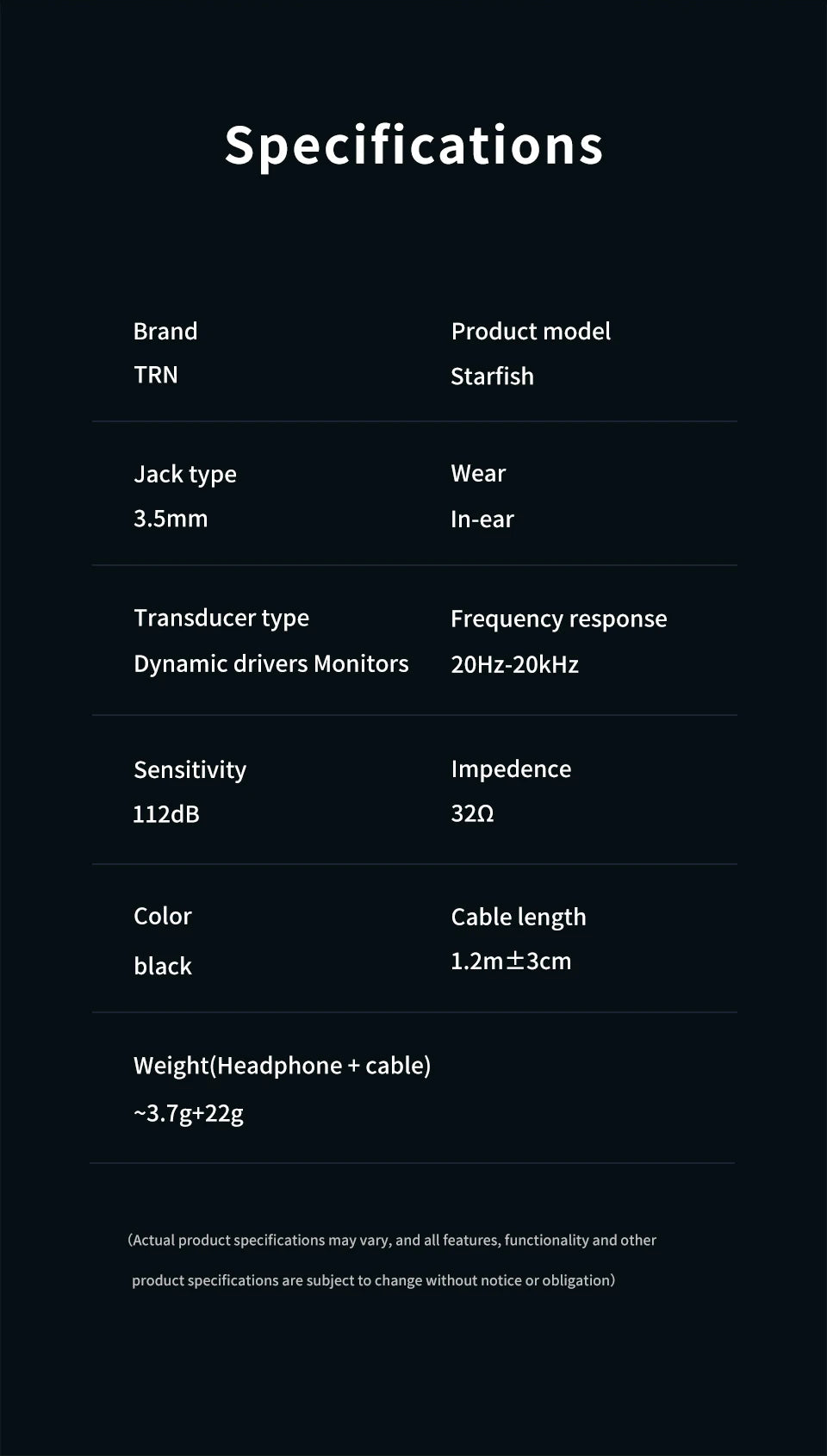 TRN Starfish HiFi Wired Earphones 12mm Dynamic Driver In-Ear Monitors with Beryllium Diaphragm, Detachable Cable Audiophile HiFi Headphones