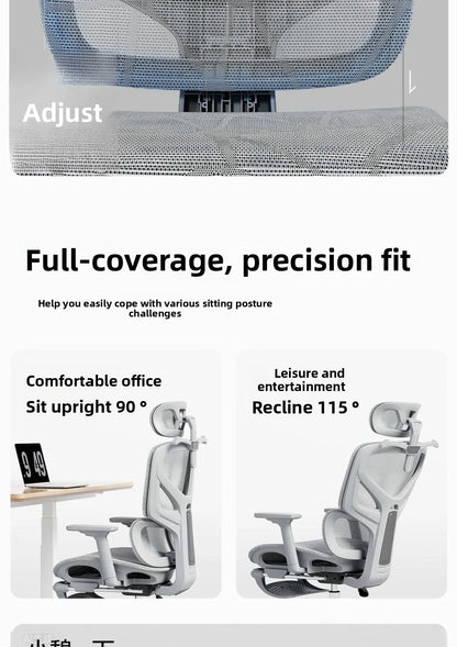 Nastavitelná ergonomická kancelářská židle ze síťoviny, prodyšná počítačová židle s vysokým opěradlem, 6D bederní opěrkou a výsuvnou podnožkou
