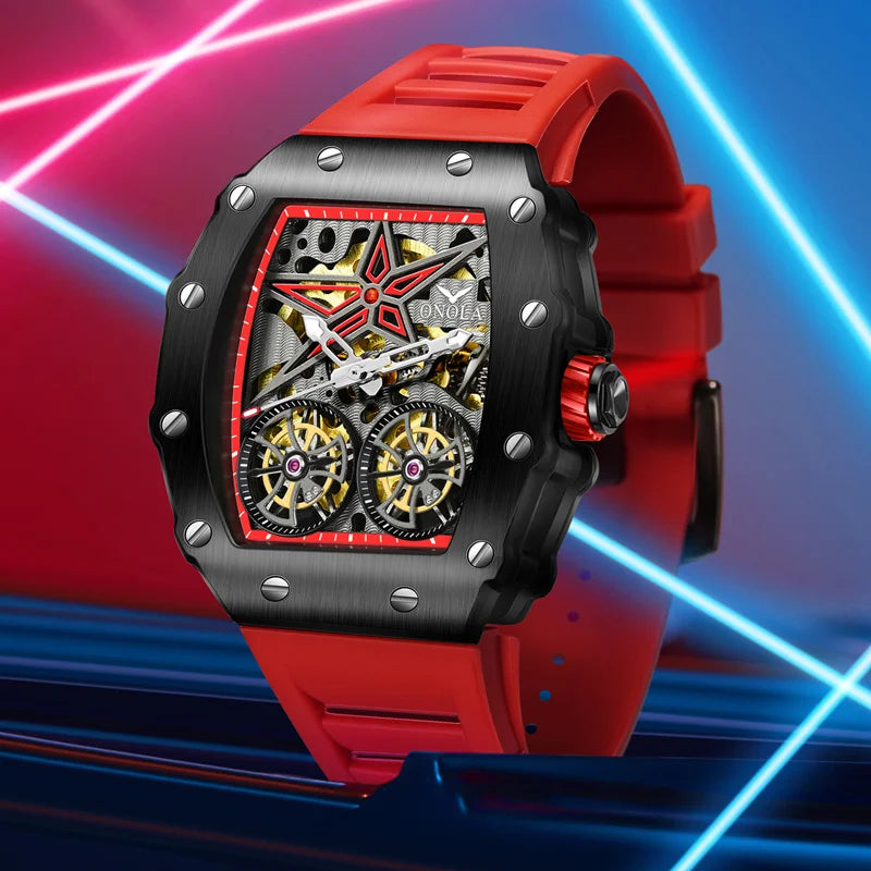 ONOLA Men’s Luxury Automatic Mechanical Watch  Hollow Skeleton Dial & Waterproof Design