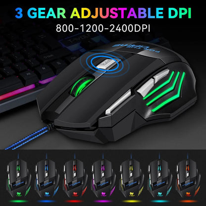 KEBIDUMEI Wired Gaming Mouse RGB Backlit 7 Button Ergonomic USB Mouse 2400 DPI Adjustable DPI Optical Mouse for PC Laptop
