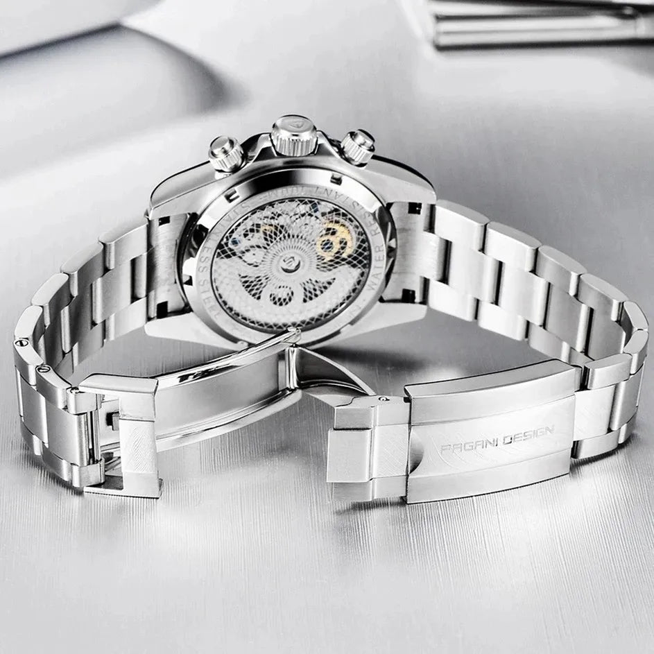 PAGANI Design - Relógio mecânico automático para homem com mostrador esqueletizado em círculo arco-íris, em aço inoxidável com cristal de safira - Relógios desportivos