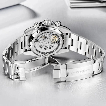 PAGANI Design - Relógio mecânico automático para homem com mostrador esqueletizado em círculo arco-íris, em aço inoxidável com cristal de safira - Relógios desportivos