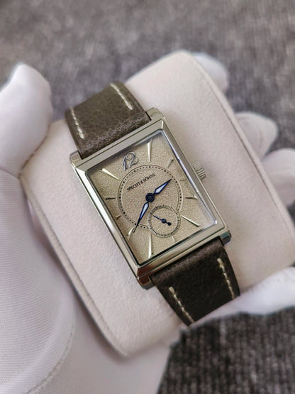 2026 Specht&Söhne Ultra Thin 7.5mm Rectangular Watch Japan Quartz Movt Small Seconds Sandblasted Dial Grey Leather Strap Watch