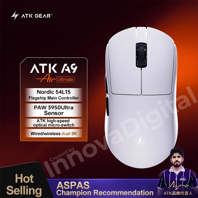 Ratón gaming inalámbrico ATK Dragonfly A9 Ultimate A9 Air PAW3950 ultraligero ergonómico para esports FPS CSGO A9 Ultra