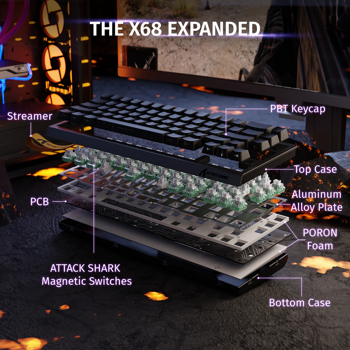ATTACK SHARK X68 HE Rapid Trigger Magnetic Keyboard 8KHz Wired Gaming Keyboard, 60% RGB Hall Effect Keyboard with 0.01mm RT Accuracy, Snap Tap & DKS for PC/Mac