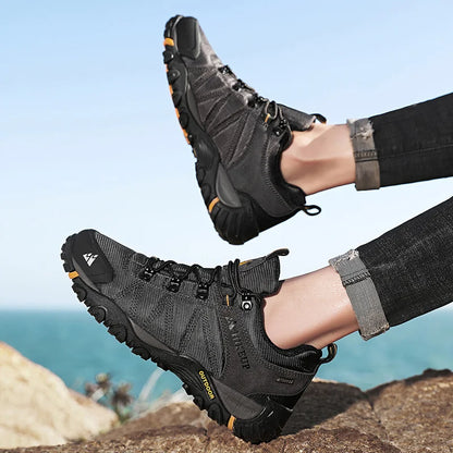 HIKEUP Celoroční pánské turistické boty pro outdoorové sporty z pravé kůže, odolné proti opotřebení, horolezecké boty s gumovou podrážkou, trekingové tenisky