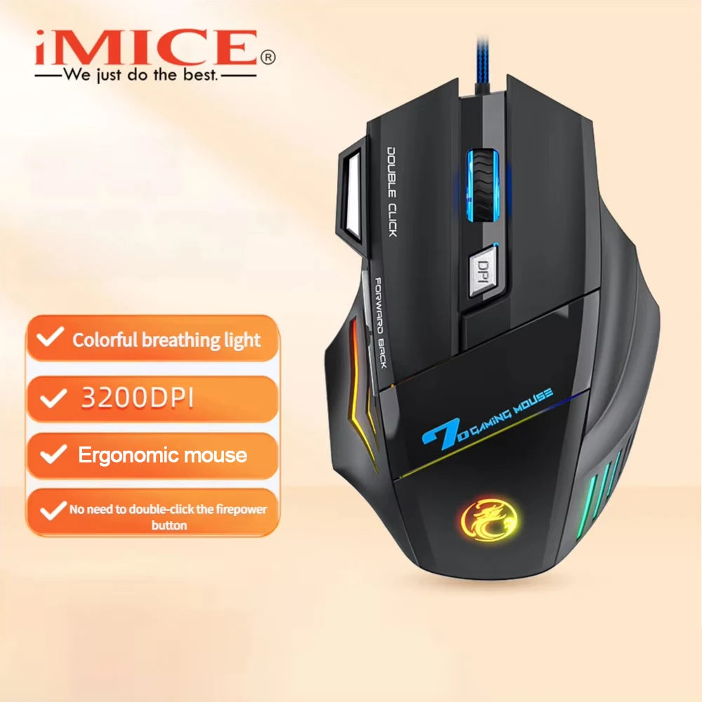 Mouse da gaming cablato USB a 4 tasti Generation, mouse da gaming ergonomico 2400DPI con retroilluminazione RGB e sensore ottico ad alta precisione