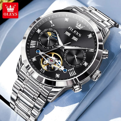 OLEVS Men's Watches - Moon Phase Hollow Flywheel Exclusive Original Automatic Mechanical Watches For Men Luxury Man Watch New 7029