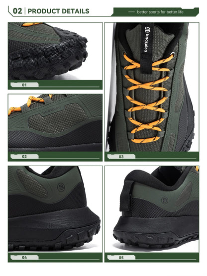 Baasploa Hiking Shoes Men Outdoor Waterproof Camping Resistant Non Slip Sneakers Male Casual Lightweight Lace-Up Walking Shoes