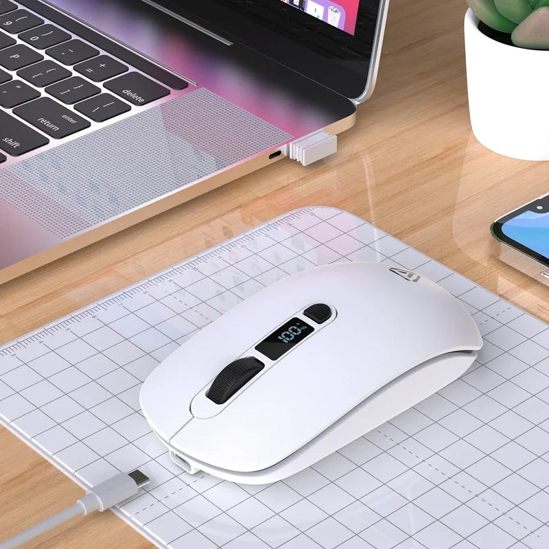 Lenovo Wireless Mouse Bluetooth 2.4G With Smart Display Silent Portable Silent Click Mouse Rechargeable Office Computers Laptops
